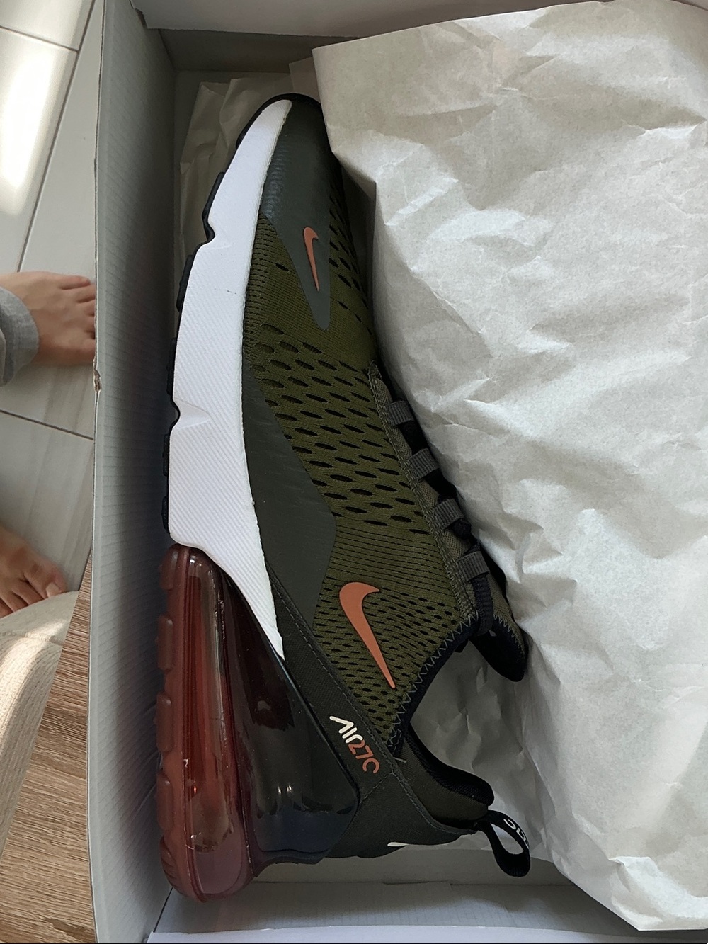 Nike Olive Green and Rust Air Max 270 (never worn)